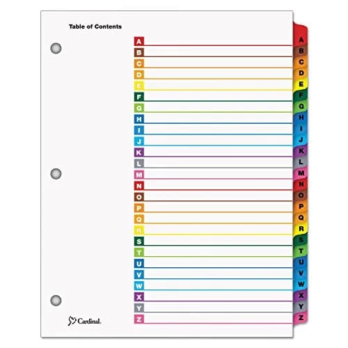 Cardinal Binder Dividers, A–Z Tab, Reversible Multicolor, Lettered, 1 Set (60218) | Customizable Table of Contents thumbnail 1