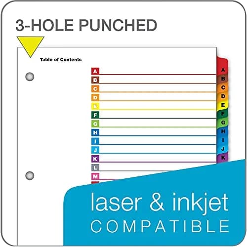 Cardinal Binder Dividers, A–Z Tab, Reversible Multicolor, Lettered, 1 Set (60218) | Customizable Table of Contents thumbnail 5