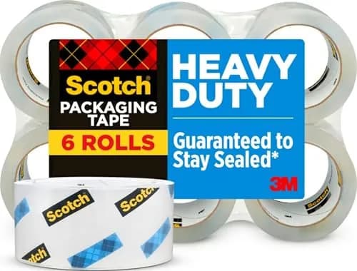 Scotch Heavy Duty Shipping Packing Tape Clear Adhesive Tape 6 Rolls | Industrial Strength Adhesive thumbnail 1