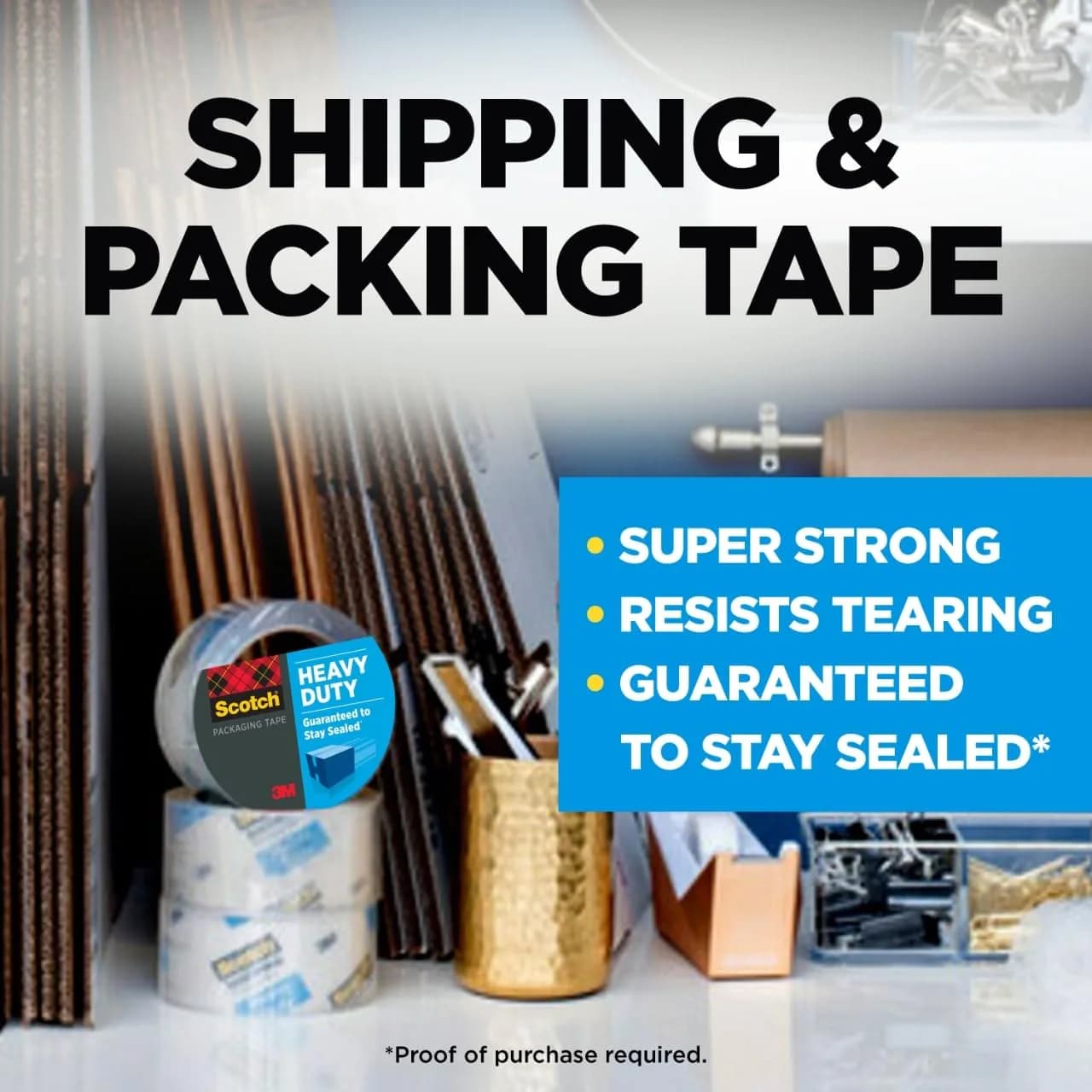 Scotch Heavy Duty Shipping Packaging Tape 3850 Clear 1.88 in x 54.6 yd (48 mm x 50 m) 12 Rolls | Industrial Strength Adhesive - view 2