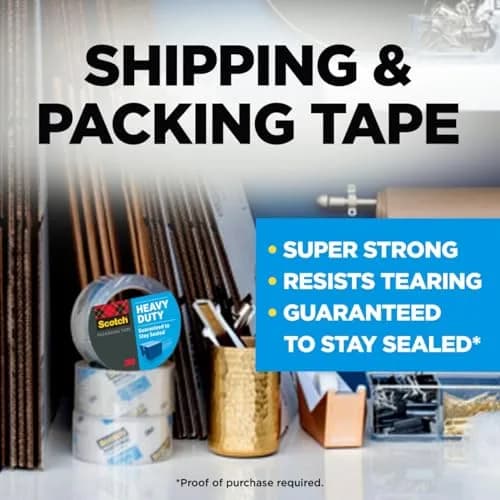Scotch Heavy Duty Shipping Packing Tape Clear Adhesive Tape 6 Rolls | Industrial Strength Adhesive thumbnail 2