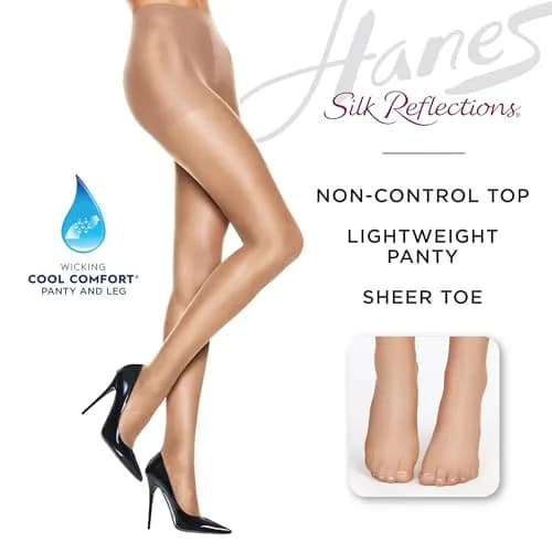 Hanes Silk Reflections Sheer Toe Pantyhose Size C-D | Silky Sheer, Non Control, Jet Black, Pack of 1 thumbnail 3