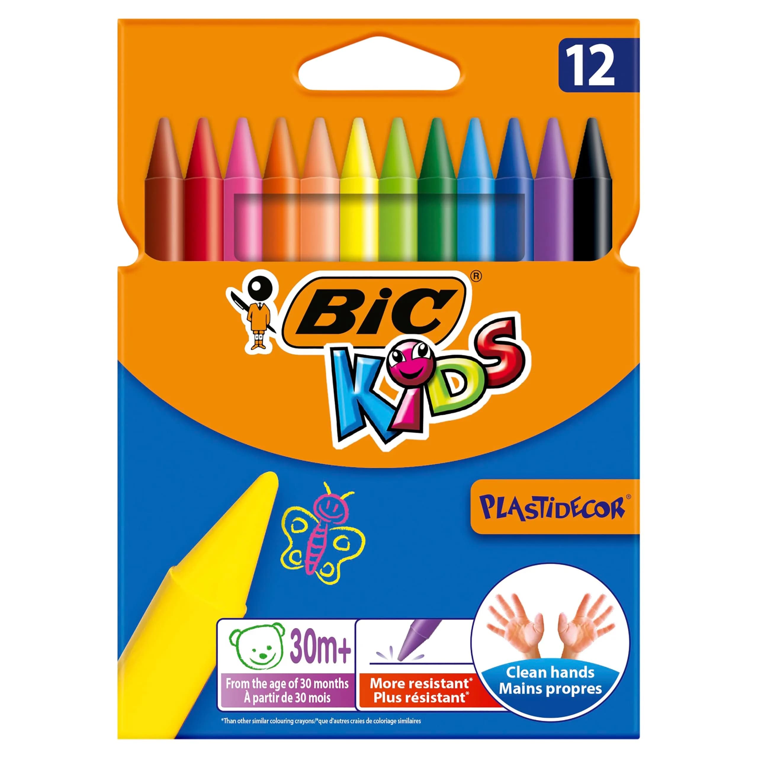 BIC Plastidecor Crayons 12 Pack | Vivid, Long-Lasting, Sharpenable for Kids 30+ Months — multicoloured