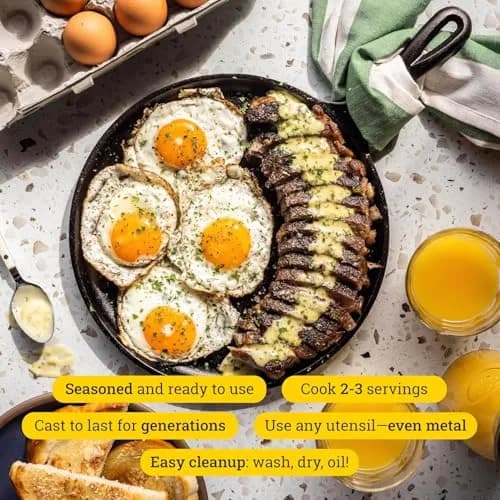 Lodge Round Seasoned Cast Iron Griddle 10.5 Inch (26.7 cm) | PFAS-Free, Even Heat Distribution thumbnail 4