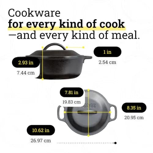 Lodge Cast Iron Dutch Oven with Loop Handle, Oven-Safe, 2 Quart (1.89 Litres) | Versatile 2-in-1 Skillet & Pot for Indian Kitchens thumbnail 5