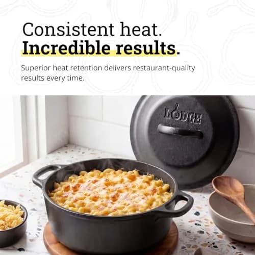 Lodge Cast Iron Dutch Oven with Loop Handle, Oven-Safe, 2 Quart (1.89 Litres) | Versatile 2-in-1 Skillet & Pot for Indian Kitchens thumbnail 3