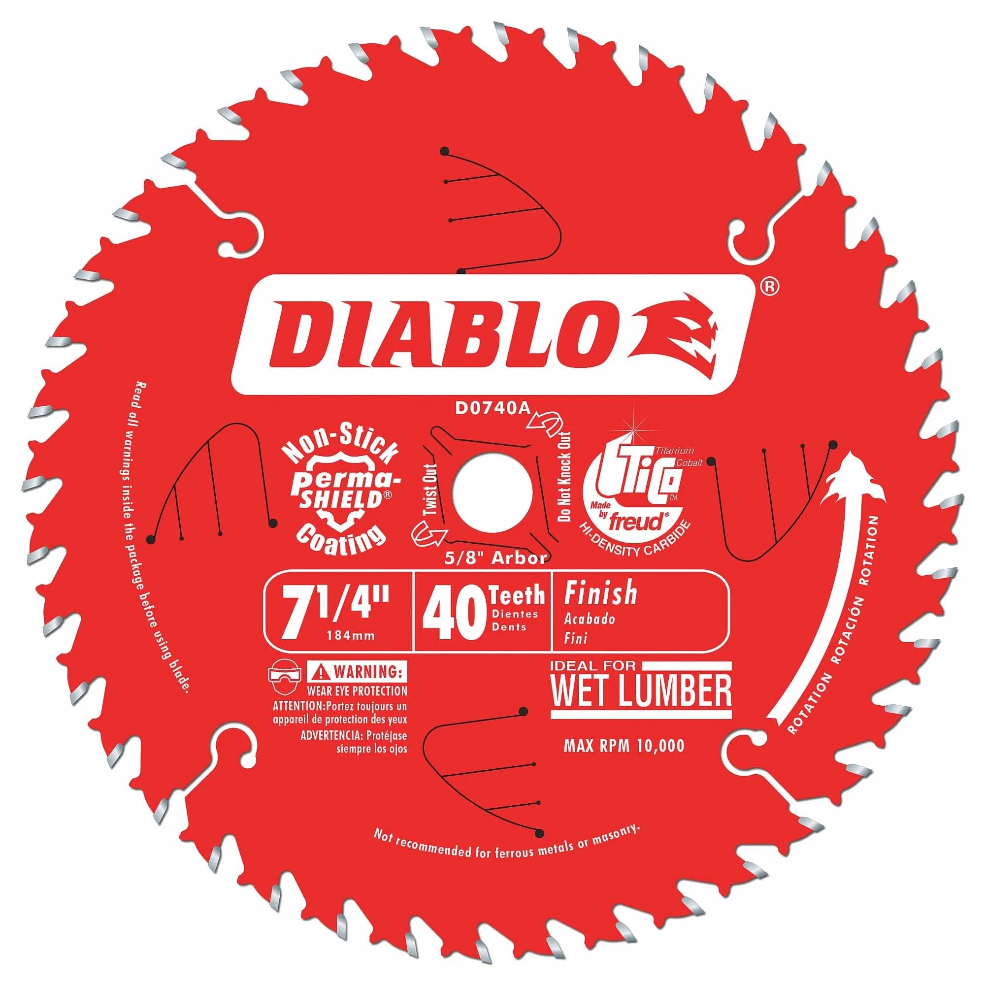 Freud Diablo Finish Saw Blade 7-1/4" | 40 ATB, 5/8" Arbor, 8000 Max RPM for Smooth Cuts