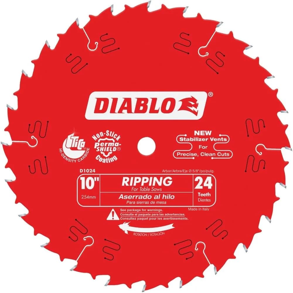 Diablo 10-inch Ripping Saw Blade for Wood - 24 ATB Teeth, 5/8-inch Arbor, 0.098-inch Kerf | Fast, Accurate Rip Cuts