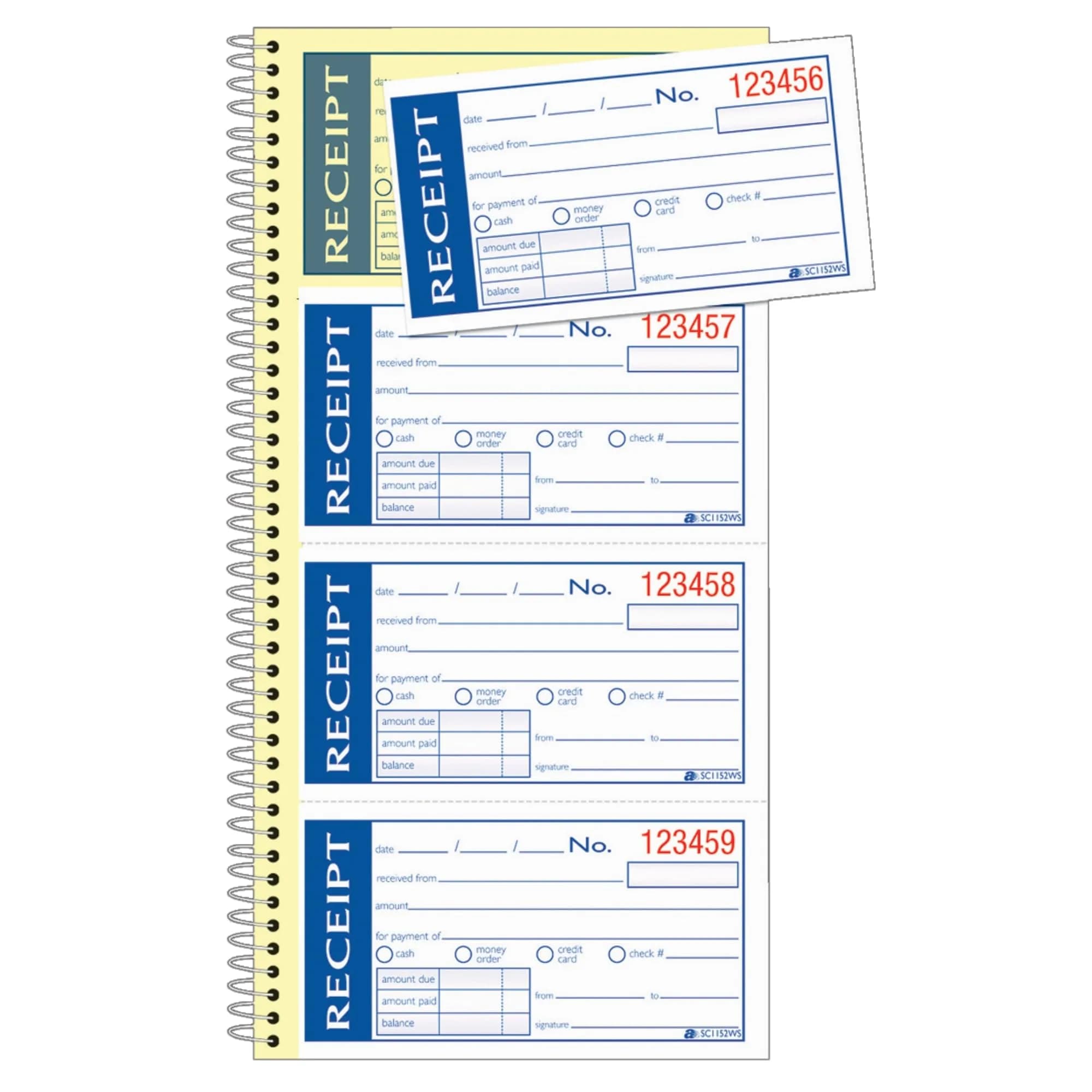Adams Write n' Stick Receipt Book, 2-Part, Carbonless, White/Canary, 5.25 x 11 inches (13.3 x 27.9 cm) | 200 Sets per Book - main product image
