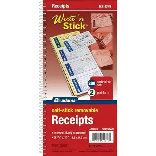 Adams Write n' Stick Receipt Book, 2-Part, Carbonless, White/Canary, 5.25 x 11 inches (13.3 x 27.9 cm) | 200 Sets per Book thumbnail 5