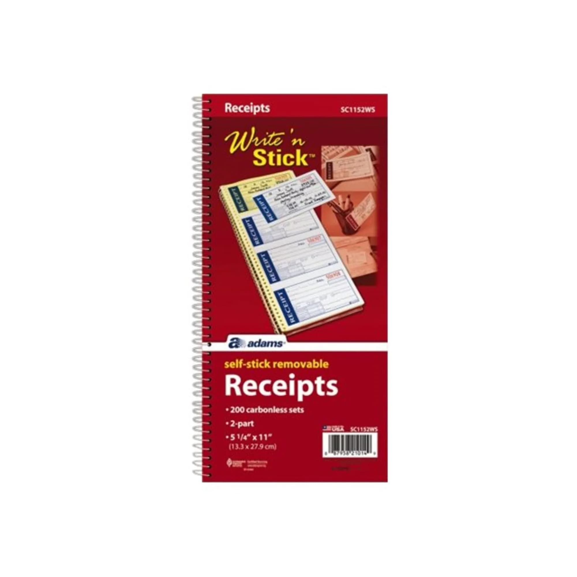 Adams Write n' Stick Receipt Book, 2-Part, Carbonless, White/Canary, 5.25 x 11 inches (13.3 x 27.9 cm) | 200 Sets per Book - view 3