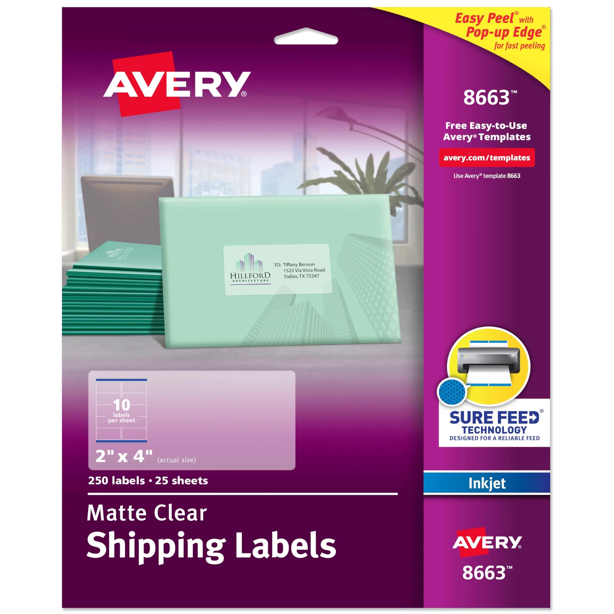 Avery Printable Shipping Labels with Sure Feed 2" x 4" | Matte Clear Customizable Stickers for Mailing & Shipping