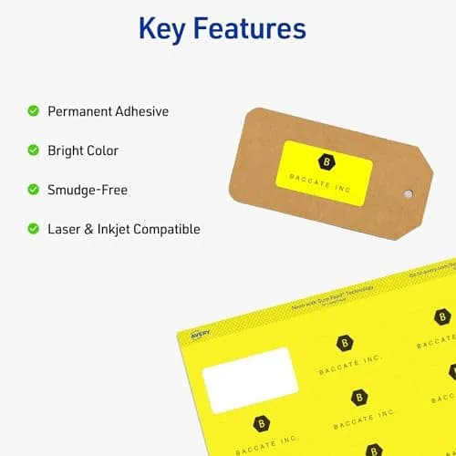 Avery Printable Address Labels 1" x 2-5/8" Neon Yellow | Sure Feed Technology, 750 Labels thumbnail 3