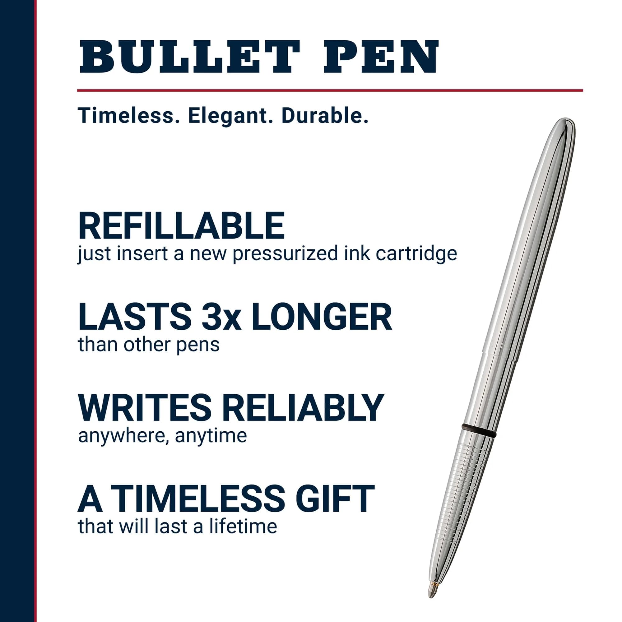 Fisher Space Pen Solar Flare Gold Titanium Nitride Bullet Pen 10.6 mm (0.42 in) | Writes Upside Down & in Extreme Temperatures — Chrome thumbnail 2