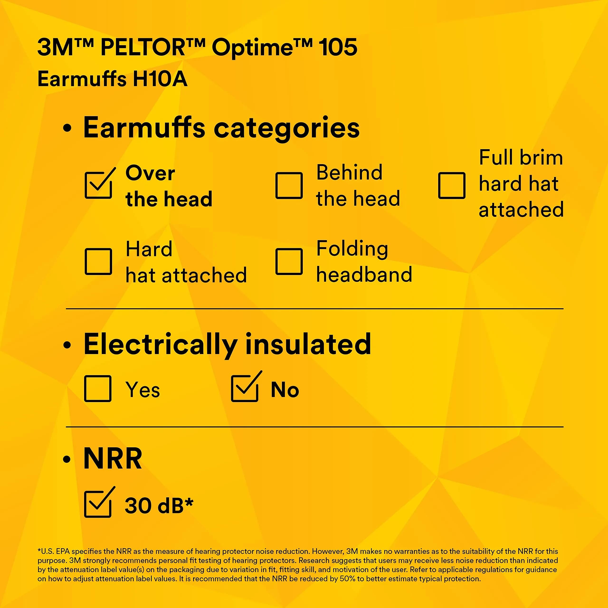 3M Peltor Optime 105 Over-the-Head Earmuffs | NRR 30 dB Hearing Protection - view 7