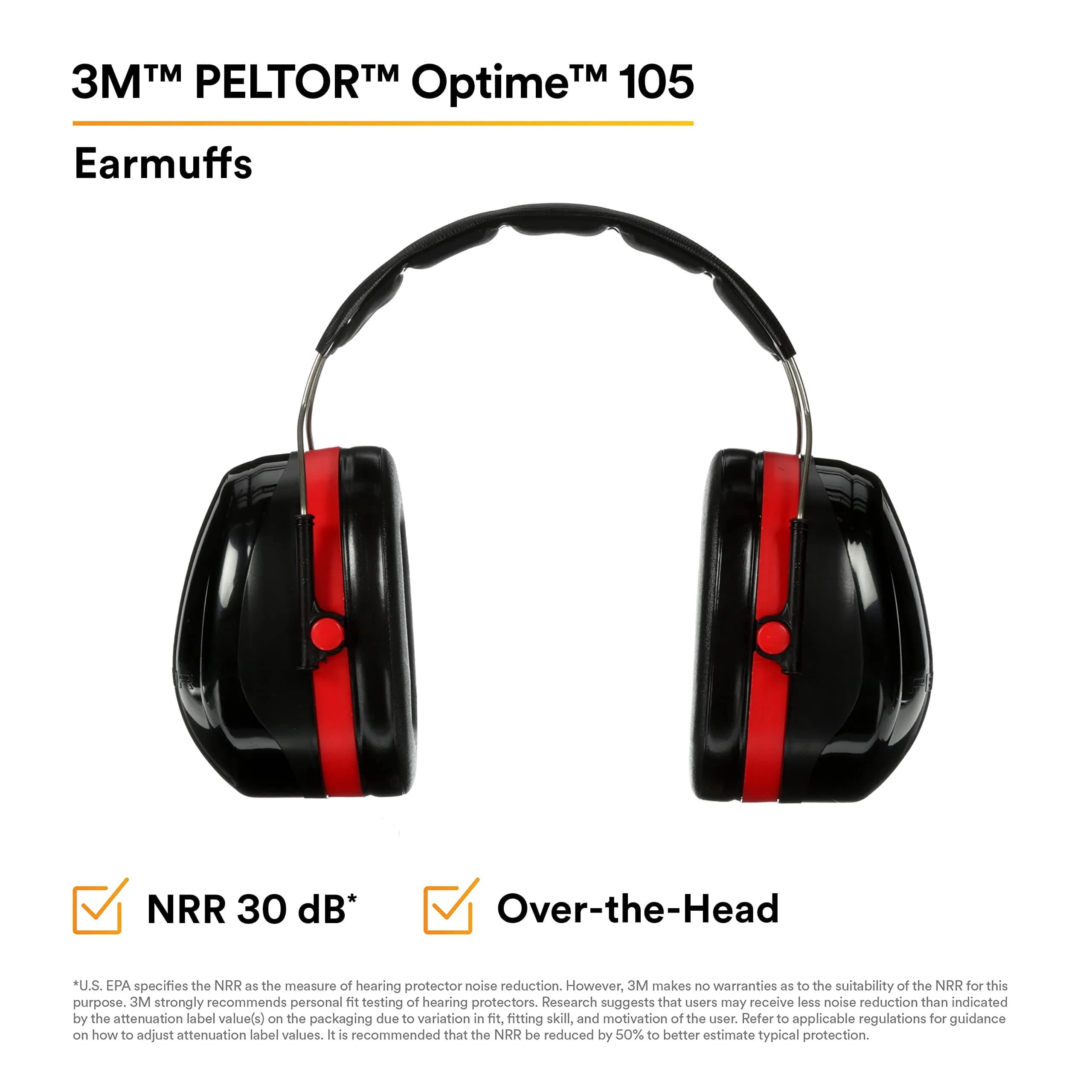 3M Peltor Optime 105 Over-the-Head Earmuffs | NRR 30 dB Hearing Protection - view 3