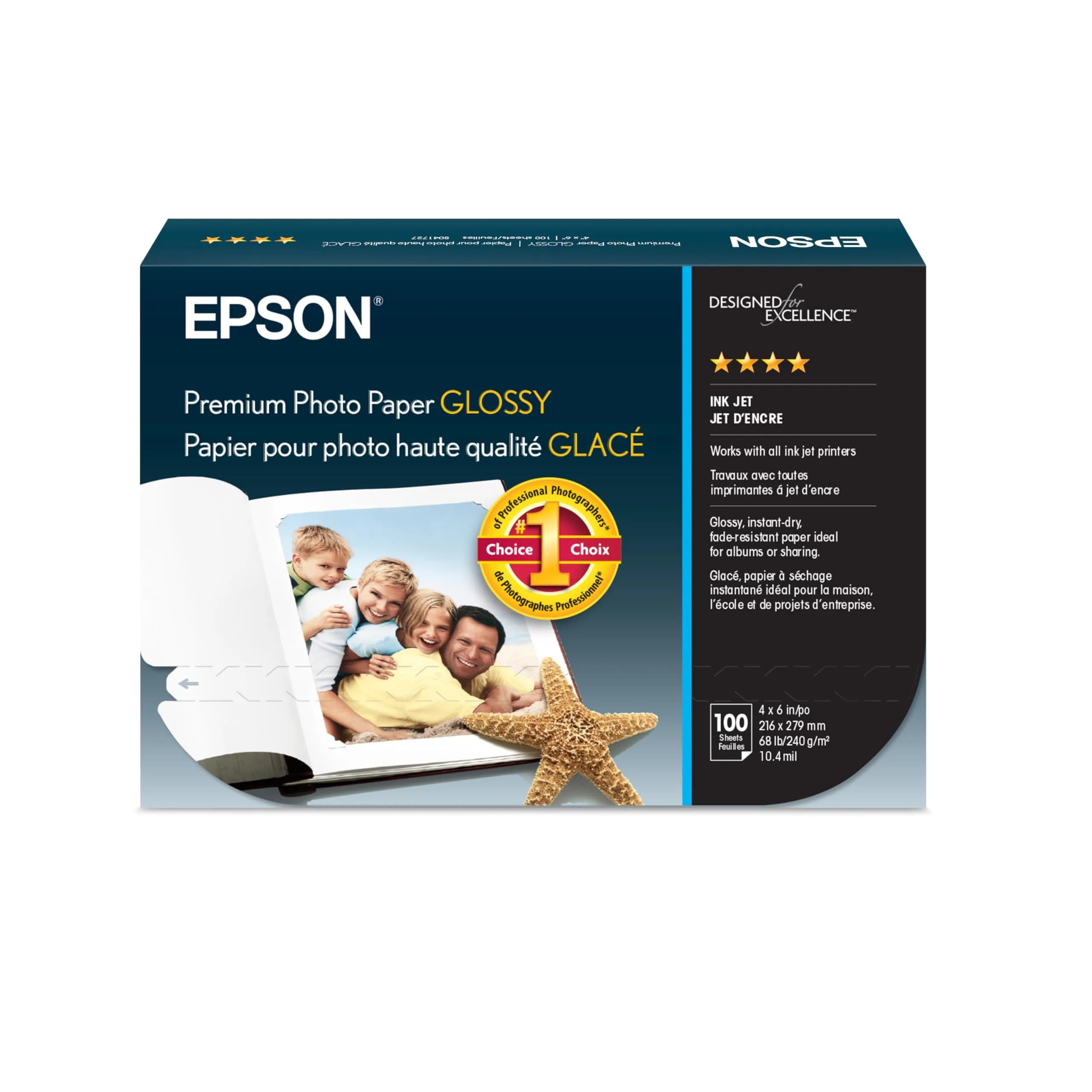 Epson Premium Glossy Photo Paper 13x19 Inches (20 Sheets) | Fade-Resistant Inkjet Paper — White