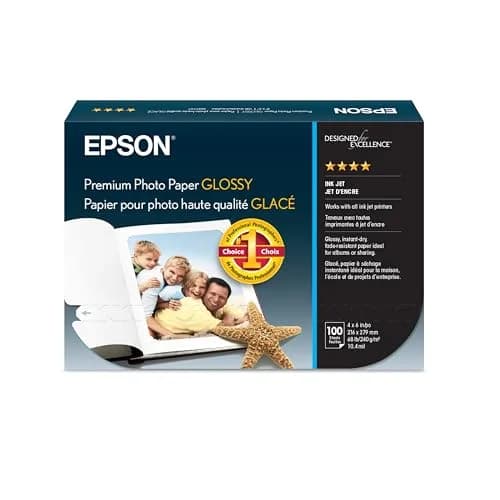 Epson Premium Photo Paper Glossy 4x6 Inches (100 Sheets) | High-Gloss, Water-Resistant Finish thumbnail 1