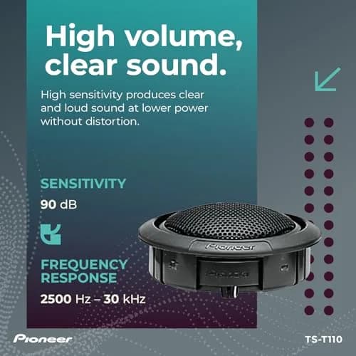 PIONEER TS-T110 7/8" Hard Dome Component Tweeters 120W Max | Clear High-Frequency Detail, Easy Add-On for Clarity, Flush/Surface Mount thumbnail 5