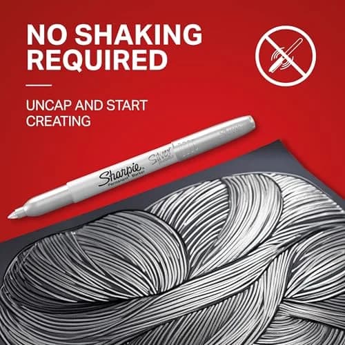 Sharpie Metallic Permanent Markers, Fine Point, Silver, 2 Count (0.5mm) | Brilliant Metallic Sheen on Dark Surfaces thumbnail 4