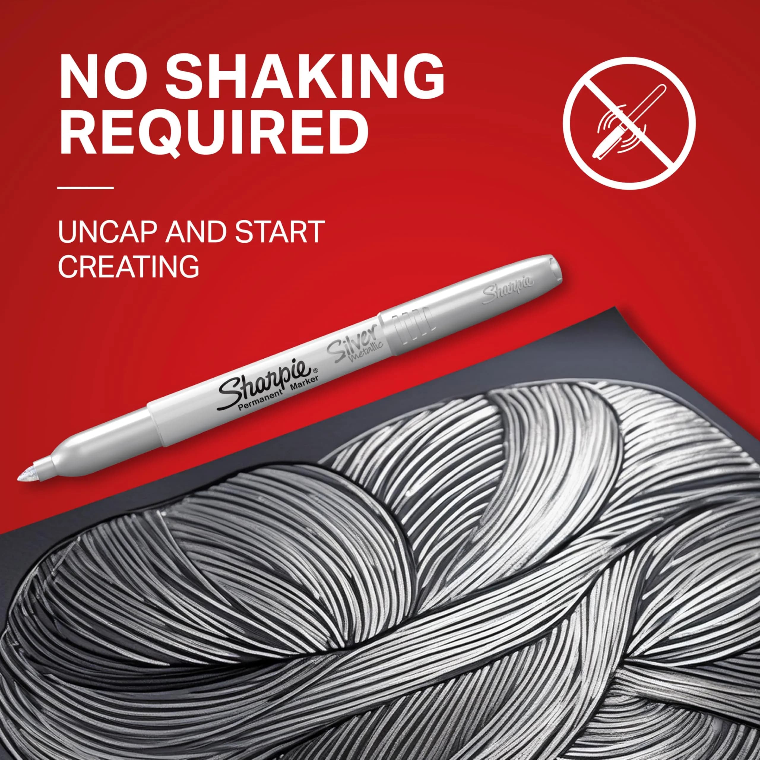 Sharpie Metallic Permanent Markers, Fine Point, Silver, 2 Count (0.5mm) | Brilliant Metallic Sheen on Dark Surfaces - view 4