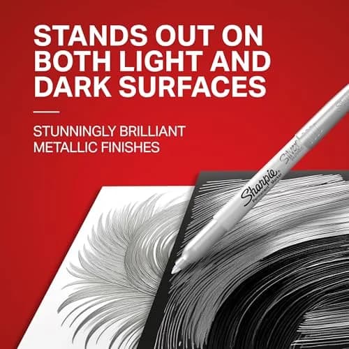 Sharpie Metallic Permanent Markers, Fine Point, Silver, 2 Count (0.5mm) | Brilliant Metallic Sheen on Dark Surfaces thumbnail 3