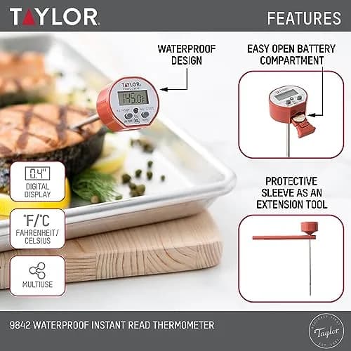 Taylor Waterproof Digital Instant Read Thermometer for Cooking, BBQ, Grilling, Baking, Meat | Waterproof, Recalibratable, 450°F thumbnail 2