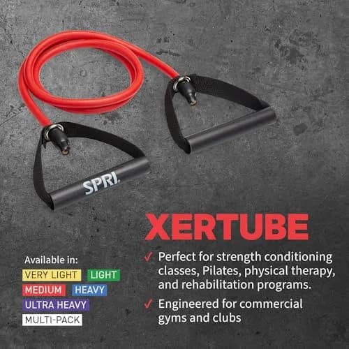 SPRI Xertube Resistance Band with Handles Medium - Red | Durable Rubber, Portable & Versatile for Total-Body Fitness thumbnail 4