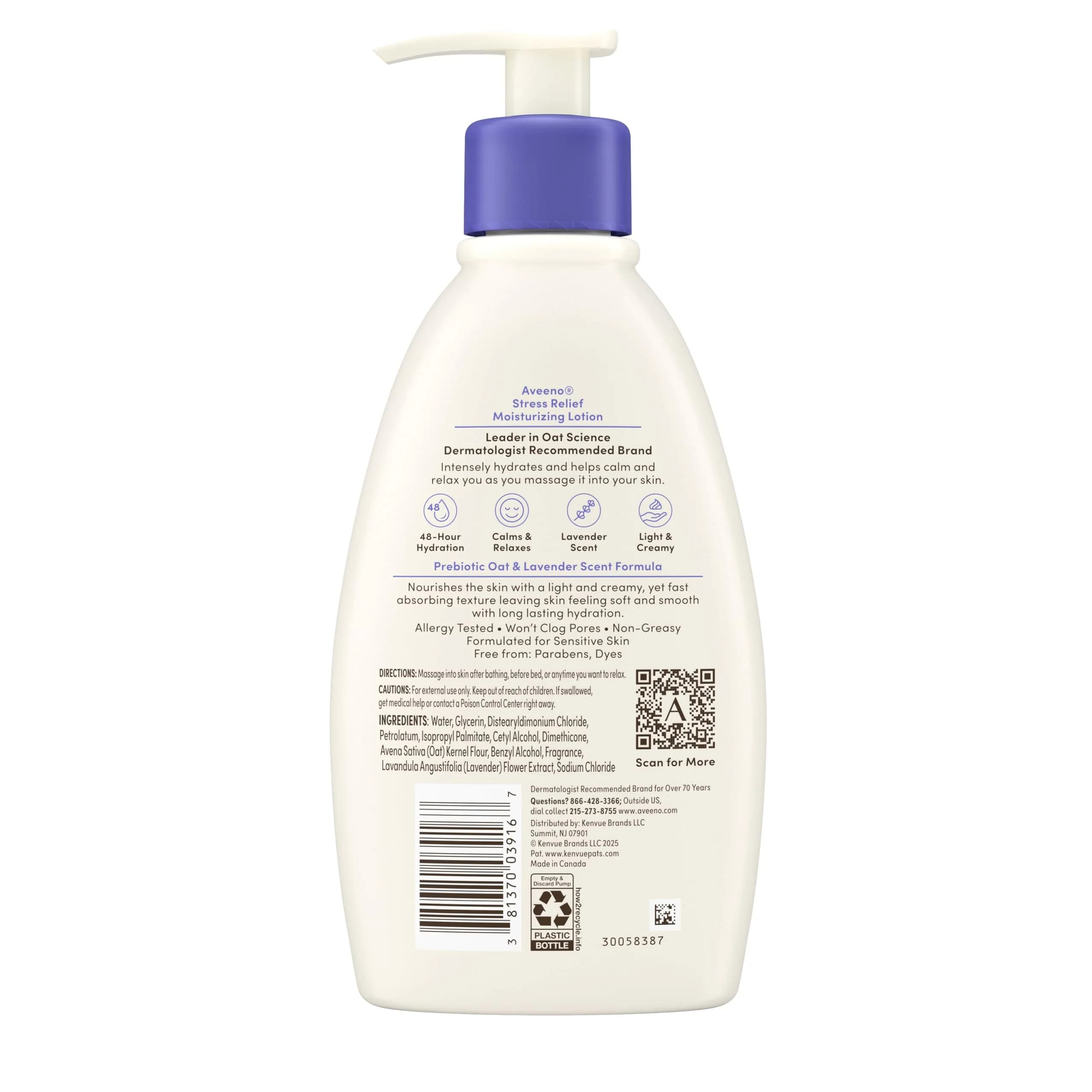 Aveeno Stress Relief Moisturizing Body Lotion with Lavender Scent, Natural Oatmeal 355ml (12 fl. oz) | Dermatologist Recommended for Sensitive Skin - view 6