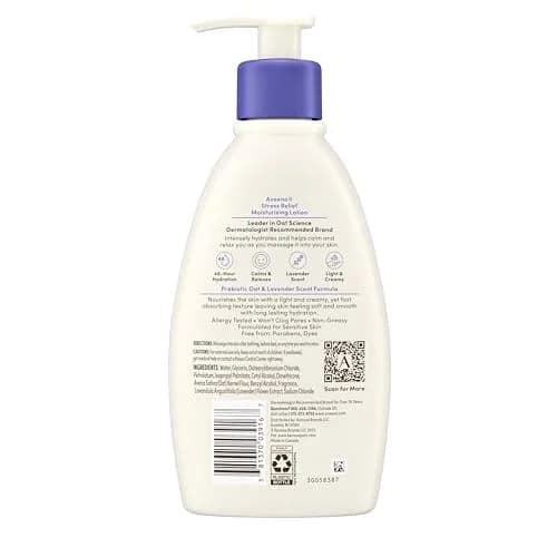 Aveeno Stress Relief Moisturizing Body Lotion with Lavender Scent, Natural Oatmeal 355ml (12 fl. oz) | Dermatologist Recommended for Sensitive Skin thumbnail 6