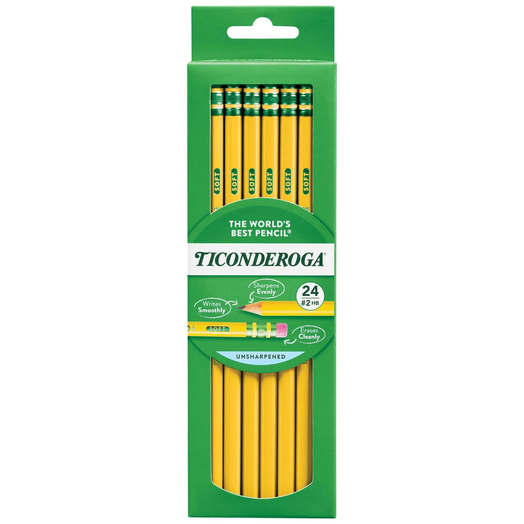 Ticonderoga Wood-Cased Pencils, Unsharpened, HB Soft, Yellow, 24 Count | Smooth Graphite for Students & Office — Yellow