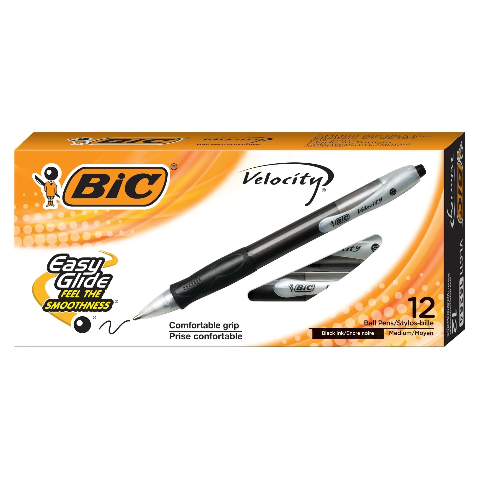BIC Velocity Retractable Ballpoint Pens, Medium Point (1.0 mm), Black Ink, 12 Pack | Smooth, Reliable Office & School Pen