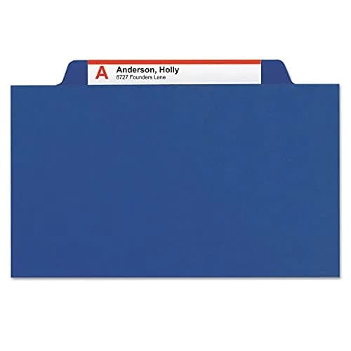 Smead Pressboard Classification File Folder with SafeSHIELD Fasteners, 2 Dividers, 2" Expansion, Letter Size, Dark Blue, 10 per Box | Durable Office Organization thumbnail 1
