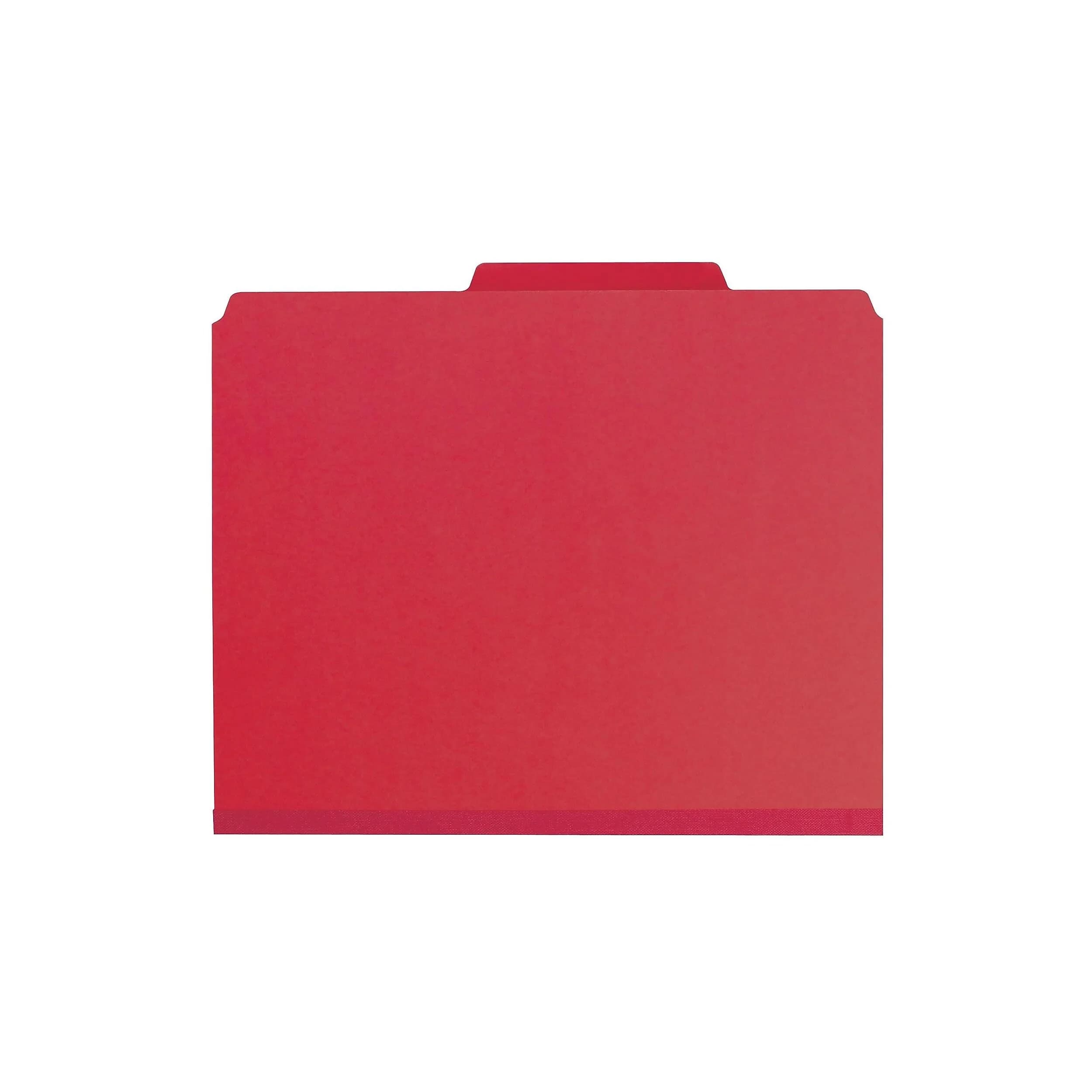Smead Pressboard Classification File Folder with SafeSHIELD Fasteners, 2 Dividers, 2" Expansion, Letter Size, Dark Blue, 10 per Box | Durable Office Organization — Bright Red