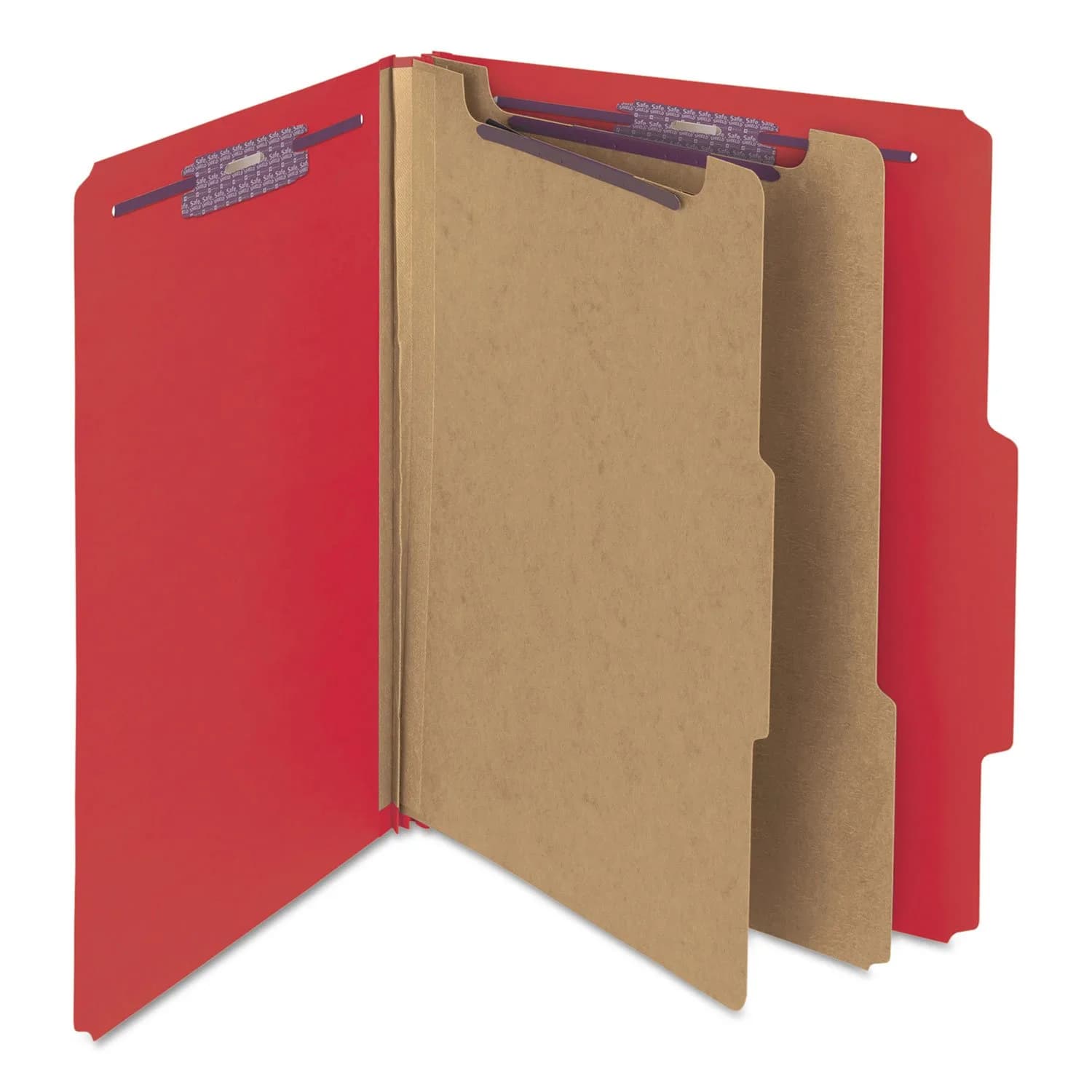 Smead Pressboard Classification File Folder with SafeSHIELD Fasteners, 2 Dividers, 2" Expansion, Letter Size, Bright Red, 10 per Box | Heavy Duty Project Files - view 8