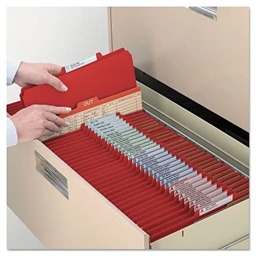 Smead Pressboard Classification File Folder with SafeSHIELD Fasteners, 2 Dividers, 2" Expansion, Letter Size, Bright Red, 10 per Box | Heavy Duty Project Files thumbnail 9