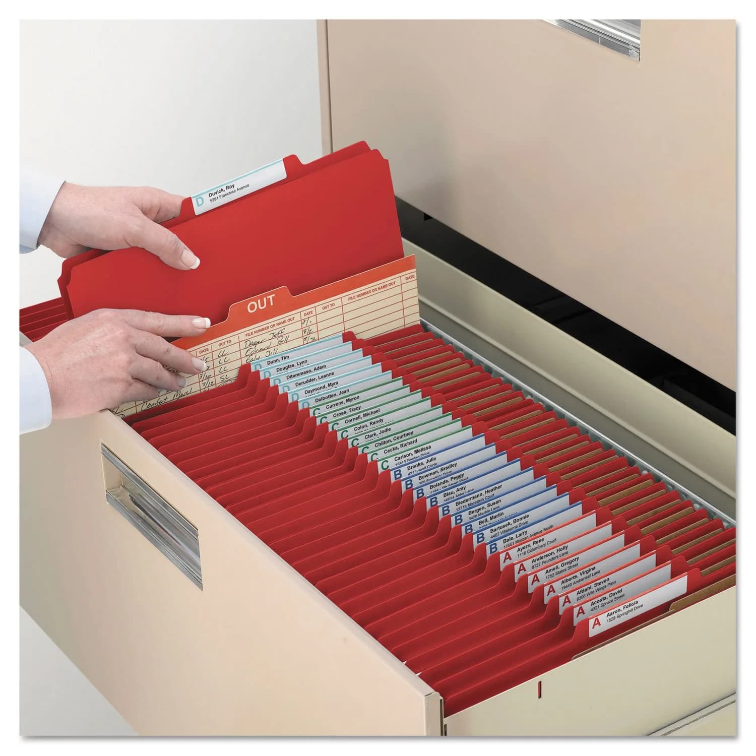 Smead Pressboard Classification File Folder with SafeSHIELD Fasteners, 2 Dividers, 2" Expansion, Letter Size, Bright Red, 10 per Box | Heavy Duty Project Files - view 9