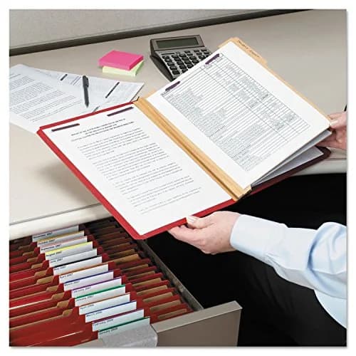 Smead Pressboard Classification File Folder with SafeSHIELD Fasteners, 2 Dividers, 2" Expansion, Letter Size, Bright Red, 10 per Box | Heavy Duty Project Files thumbnail 2