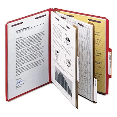 Smead Pressboard Classification File Folder with SafeSHIELD Fasteners, 2 Dividers, 2" Expansion, Letter Size, Bright Red, 10 per Box | Heavy Duty Project Files thumbnail 3