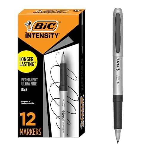 BIC Intensity Permanent Markers Ultra Fine Point 12 Pack | Precise, Long-Lasting Black Markers for Art & Office thumbnail 1
