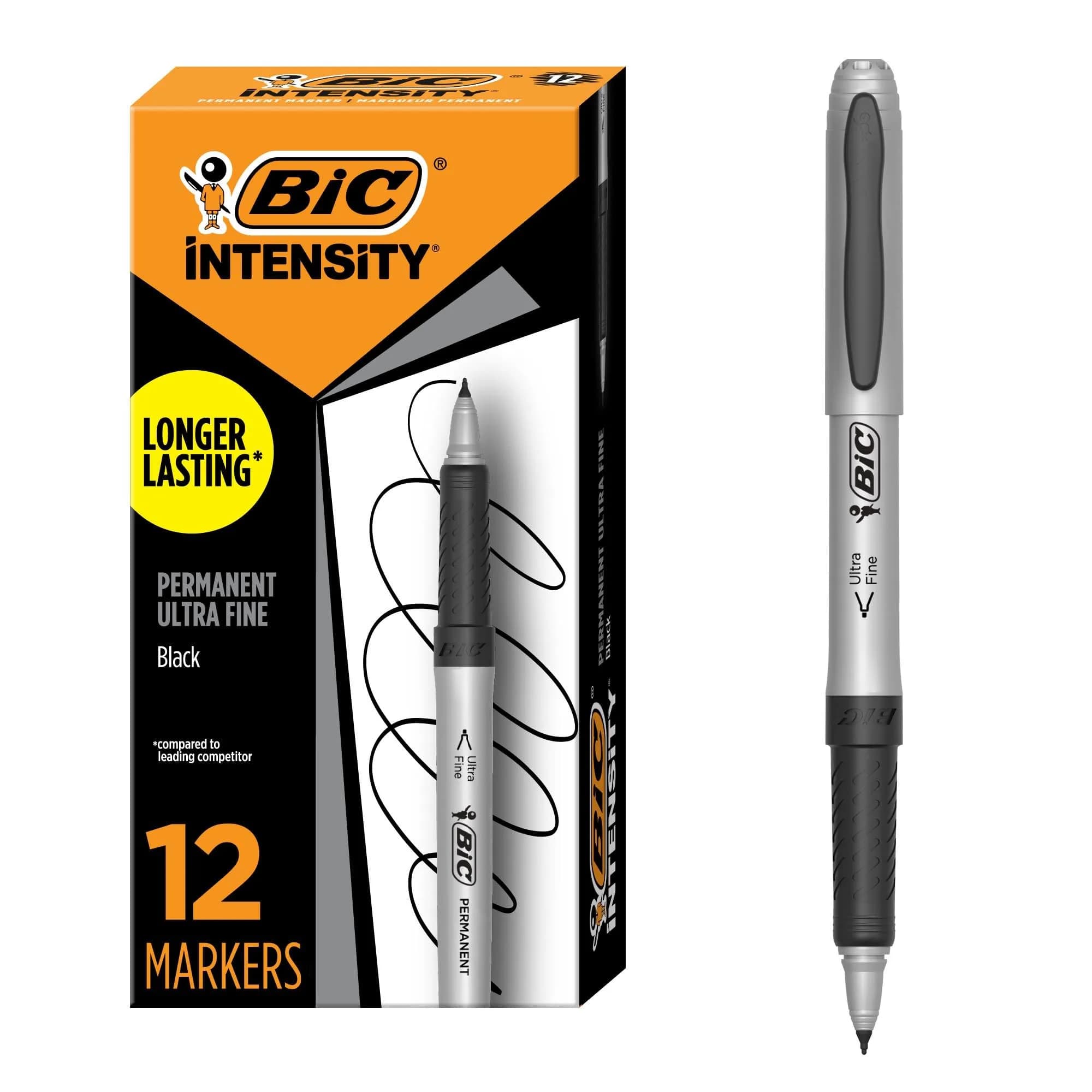 BIC Intensity Permanent Markers Ultra Fine Point 12 Pack | Precise, Long-Lasting Black Markers for Art & Office - main product image