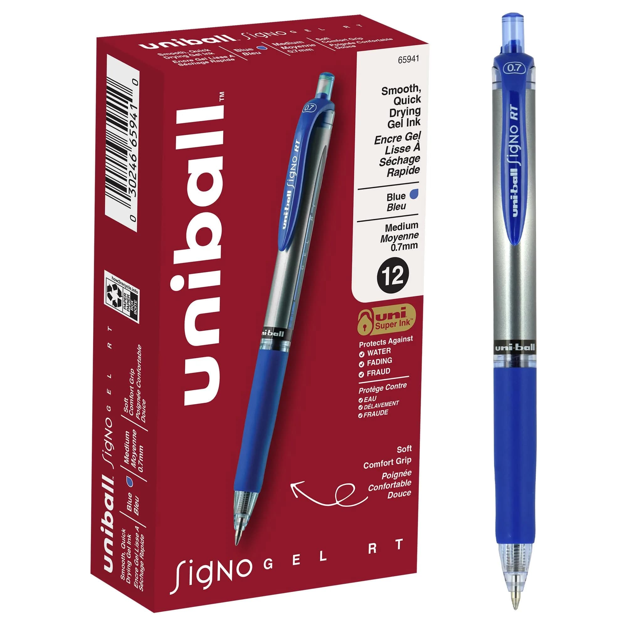 Uni-Ball Gel Pens 3 Pack | Assorted Ink, 0.7mm Medium Point, Retractable — Blue / 207 Medium