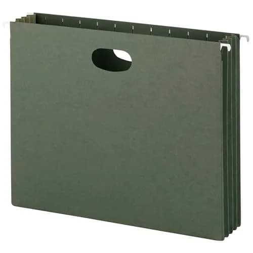 Smead Hanging File Pocket with Full-Height Gusset, 3-1/2" Expansion, Letter Size, Standard Green, 10 per Box | Heavy Duty Document Organizer thumbnail 1