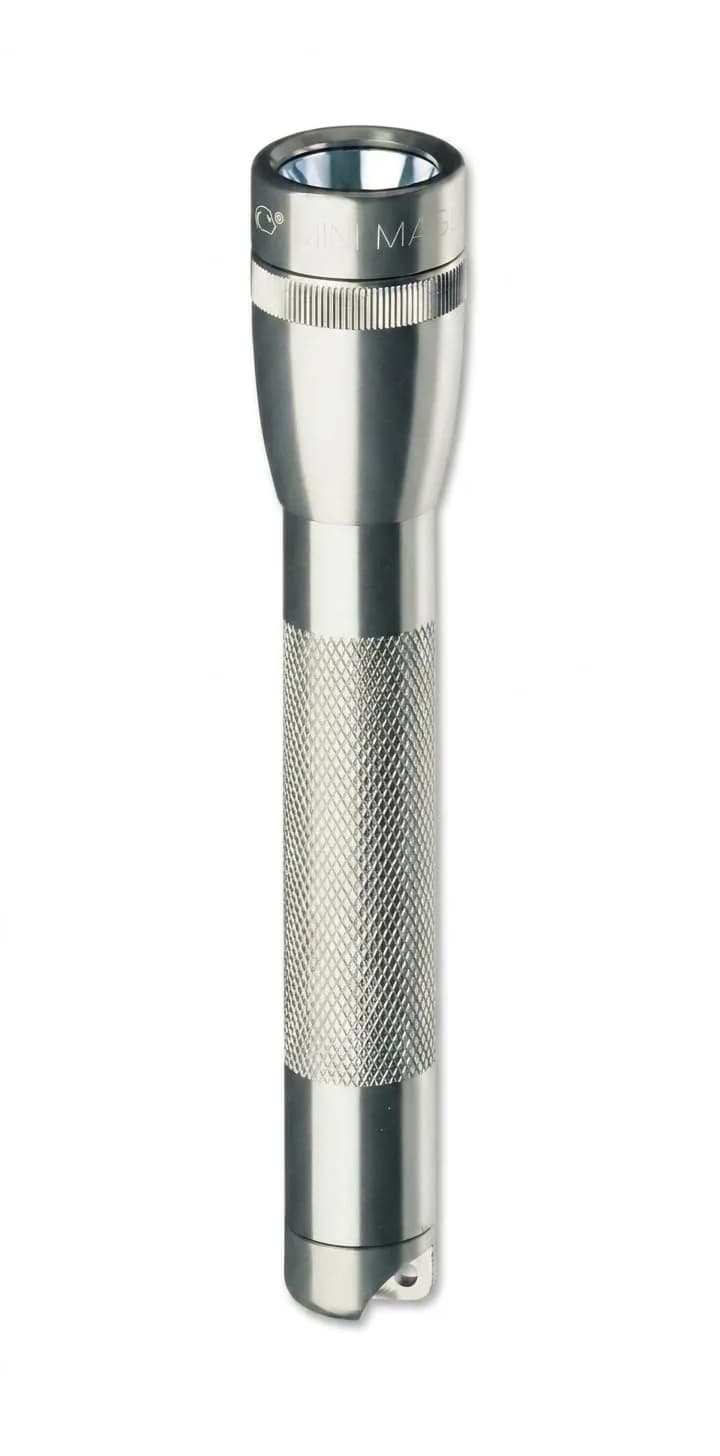MagLite Mini Incandescent Flashlight 14 Lumens 5.75" | Compact, Water-Resistant, Twist On/Off, 2-Cell AA Battery-Powered with Holster – Gray - main product image