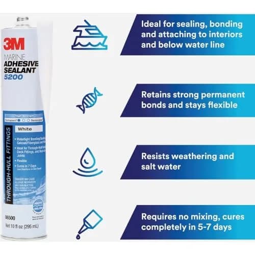 3M Marine Adhesive Sealant 5200 White 3 oz Tube | Waterproof, Flexible Bonding for Watercraft thumbnail 2