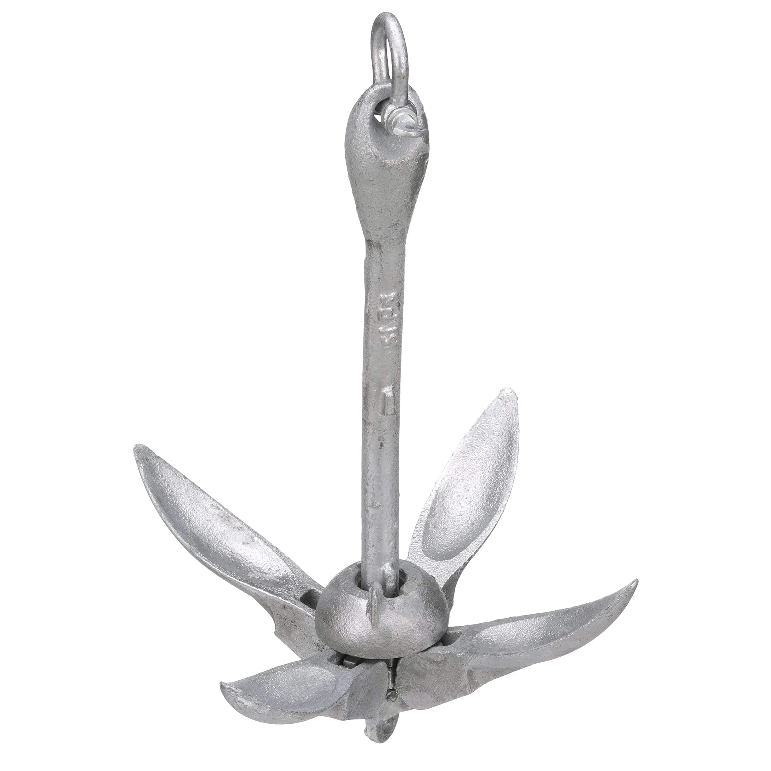 Attwood 5-lb Grapnel Folding Anchor - Galvanized | Secure Hold for PWCs & Small Boats — Silver