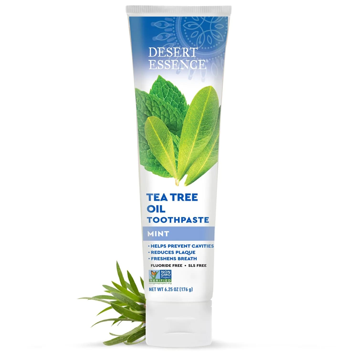 Desert Essence Tea Tree Oil Mint Toothpaste | Fluoride Free, 6.25 oz for Healthy Teeth & Gums — Mint