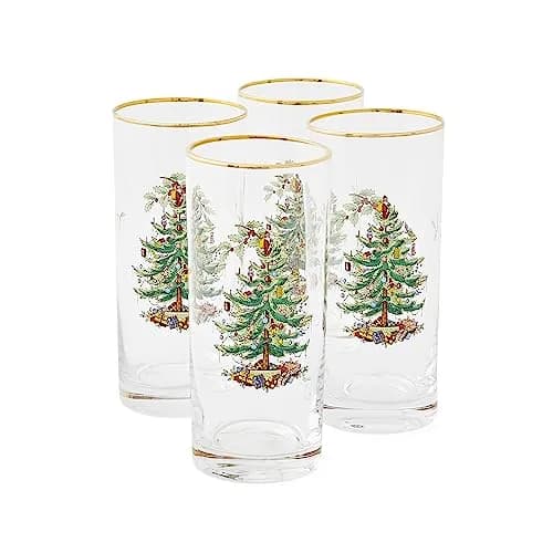 Spode Christmas Tree 15oz Highball Glasses Set of 4 | Gold-Rimmed Holiday Drinkware for Christmas & New Year thumbnail 1
