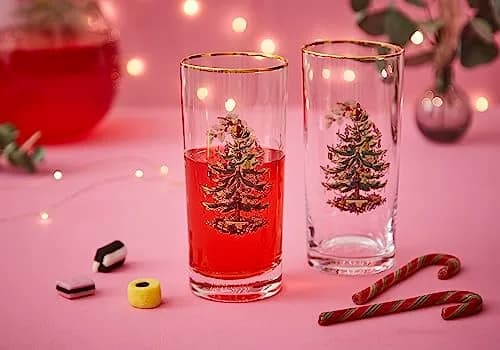 Spode Christmas Tree 15oz Highball Glasses Set of 4 | Gold-Rimmed Holiday Drinkware for Christmas & New Year thumbnail 3