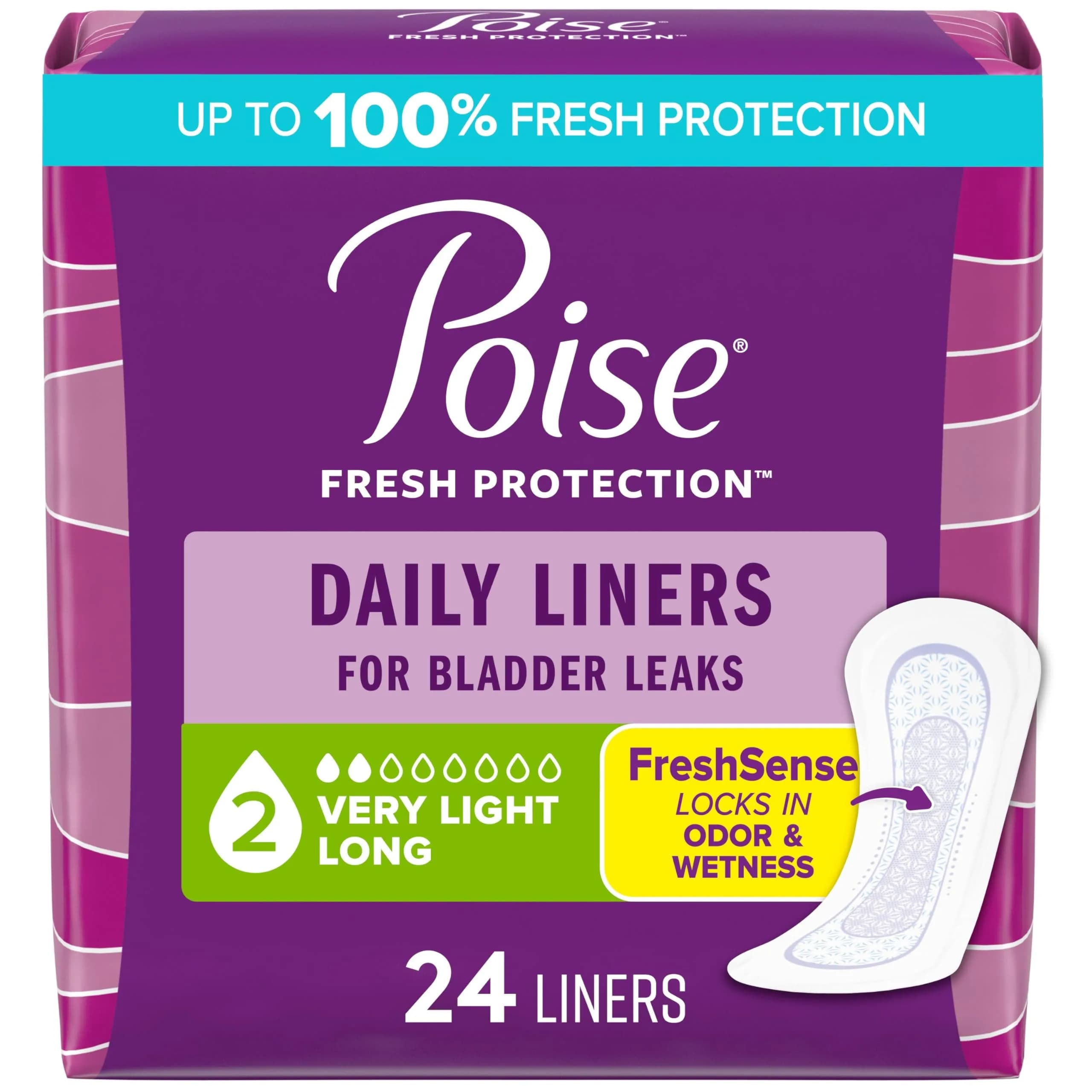 Poise Daily Liners Long Length Very Light Absorbency 114 Count | Bladder Leak Protection — Long Length / 24